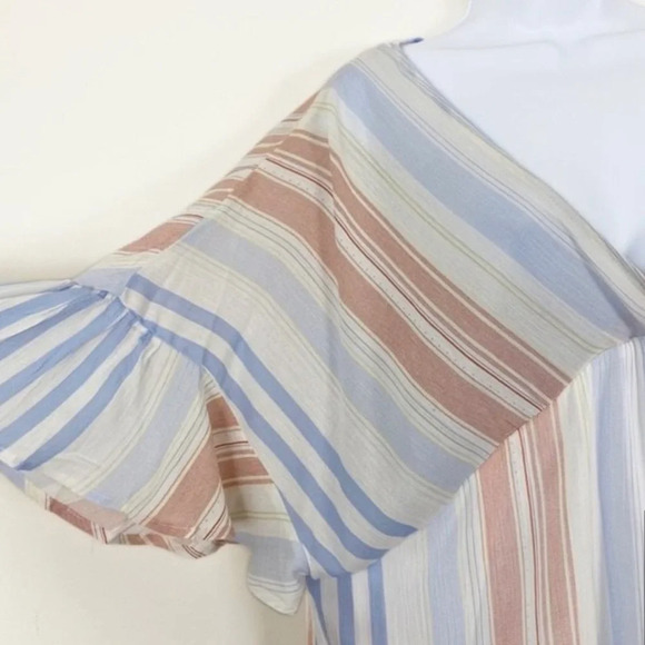 KORI Salmon&Blue Striped Tassel Top Beach Vneck Oversized Size MEDIUM Flowy NWOT - Picture 5 of 7